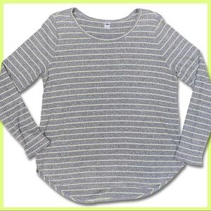 Flowy Soft Gray Long Sleeved Knit Neon Green Striped Shirt